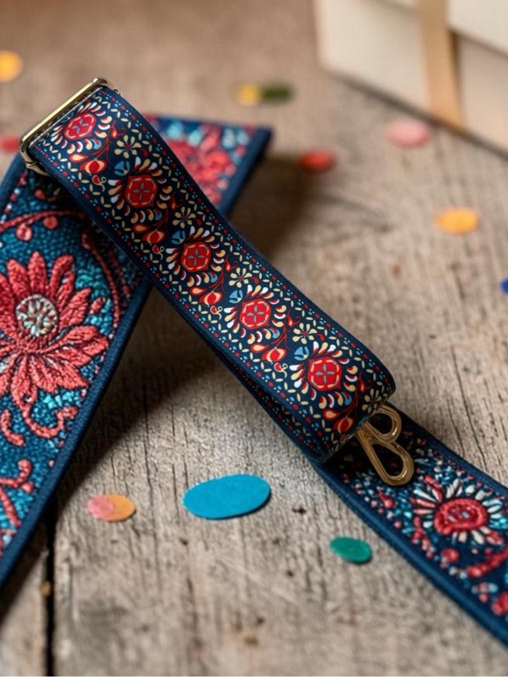 Guitar purse bag strap floral Bohemian pattern NWOT w/ pouch - Picture 2 of 14